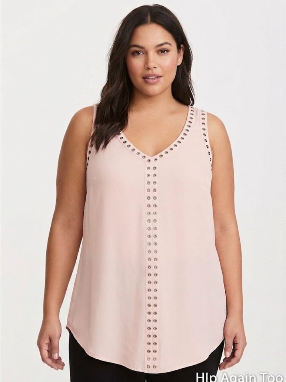 Pre-Owned Torrid Pink Studded Sheer Sleeveless Blouse Size 1 - Boho Edgy Tank